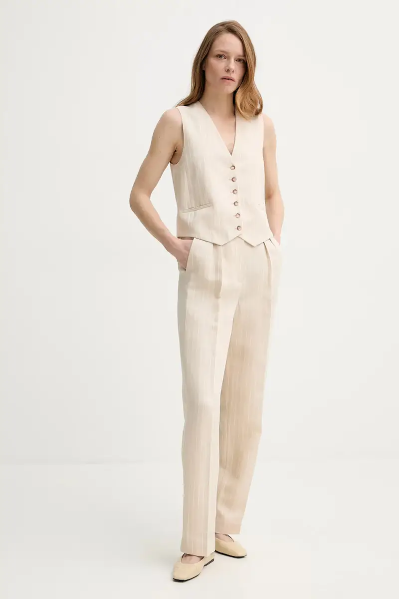 gilè con aggiunta di lino PATSY colore beige 1E25PATS miniatura 2