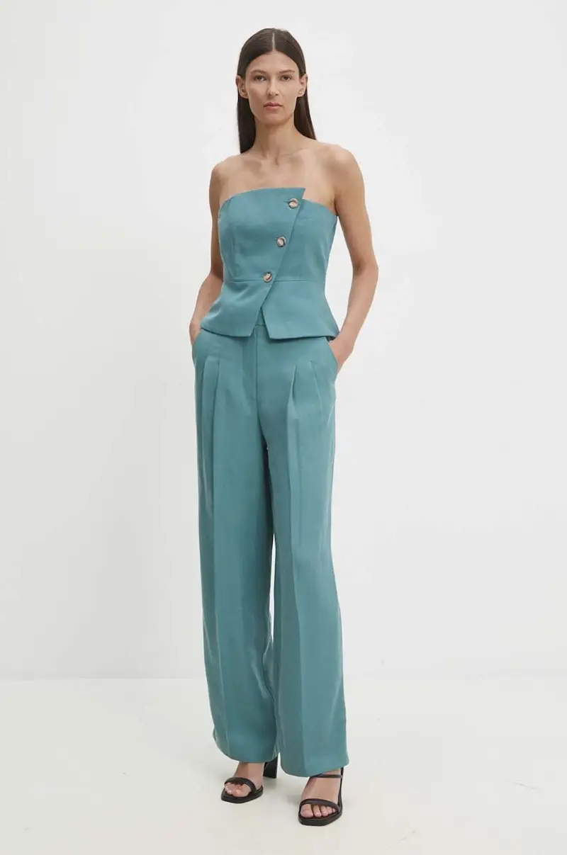 pantaloni in lino misto colore turchese 1H24GADW miniatura 2