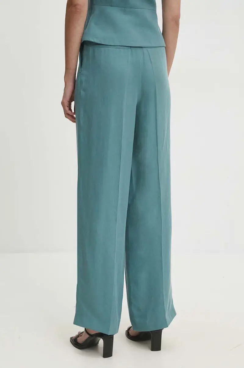 pantaloni in lino misto colore turchese 1H24GADW miniatura 3