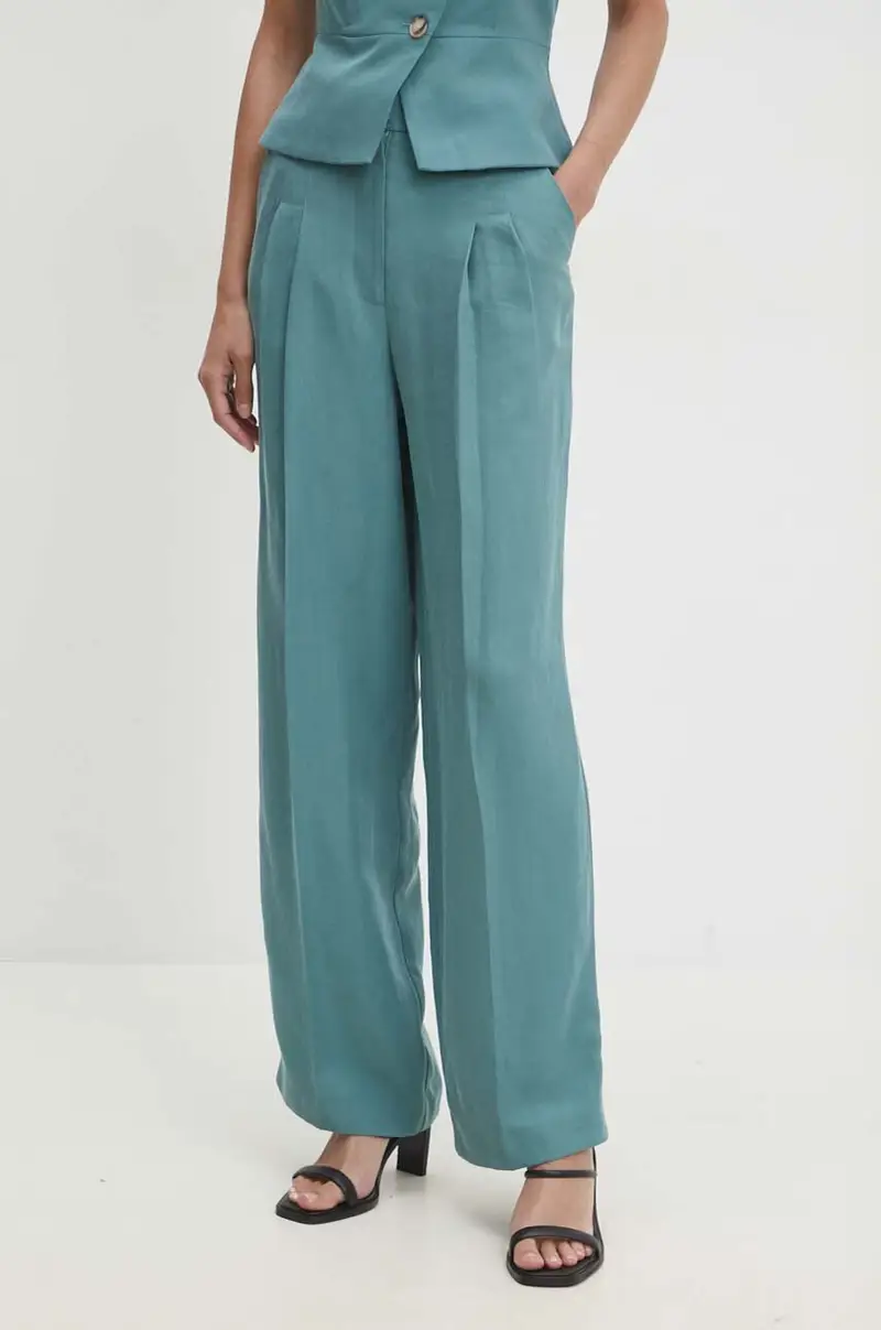 pantaloni in lino misto colore turchese 1H24GADW