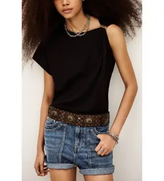 per donna 1E26ALLI Maglietta nera Allia (UNICA), Nero, Casual, Manica corta, Cotone biologico, Sostenibile