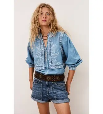 per donna 1E26LAUR Camicia di jeans Laura, blu denim (34), Casual, Cotone, Manica lunga