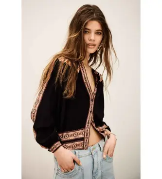 per donna 1E26VALD Camicia ampia stampata nera Valda (34), Nero, Viscosa, Manica lunga