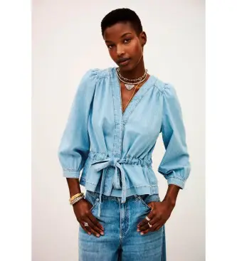 per donna 1H24LAVI camicetta blu Lavina (34), Casual, Cotone, Denim, Manica corta