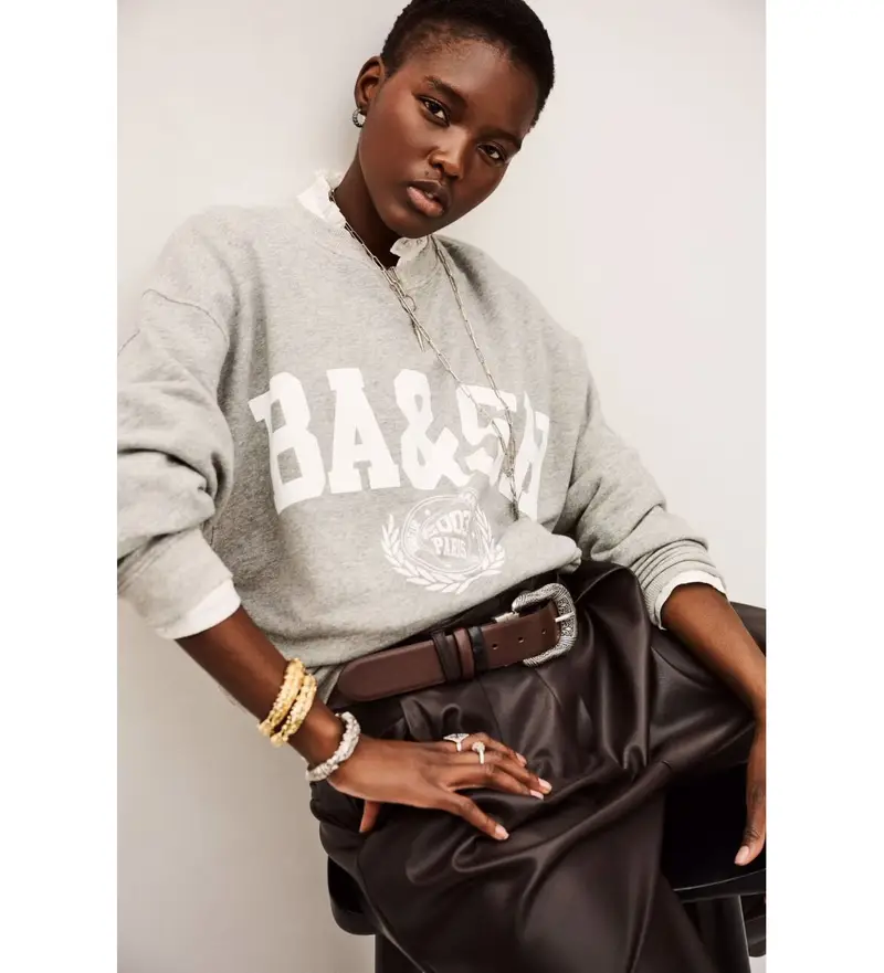 per donna. 1H25BENJ Felpa grigia Benjamin (36), Casual, Grigio, Cotone Pelle