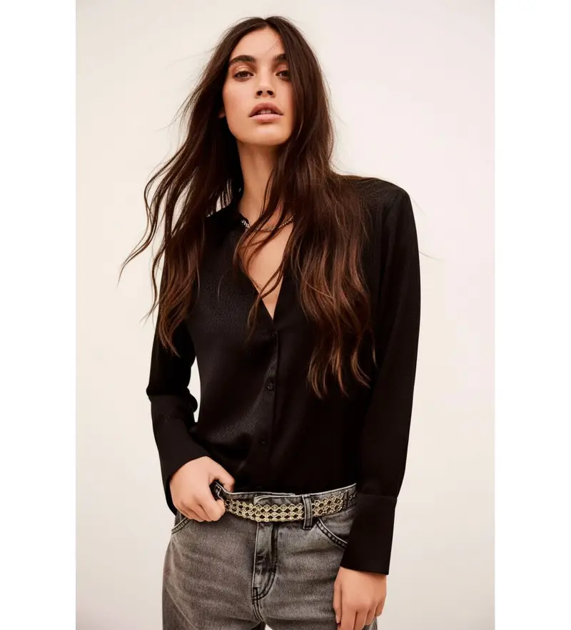 per donna 1H25ITSE Camicia nera Itsey (34), Nero, Casual, Manica lunga, Polister riciclato