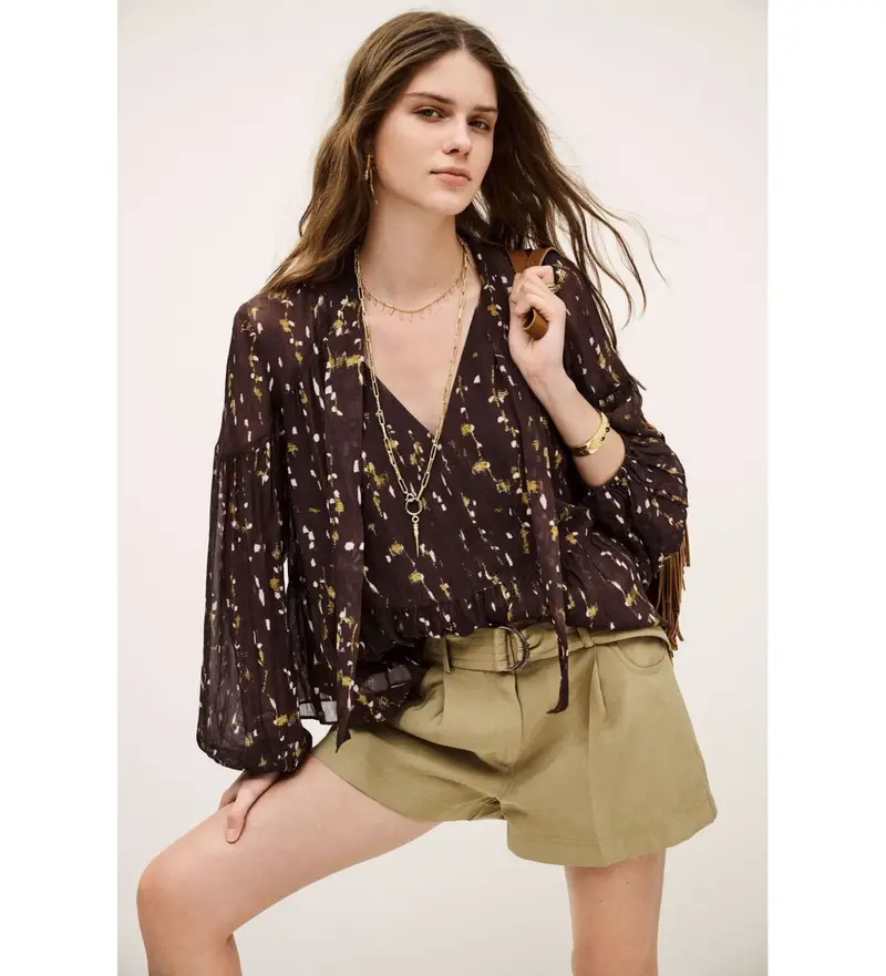 per donna 1H25KAMA Camicetta Kamala marrone (34), Casual, Viscosa, Manica lunga