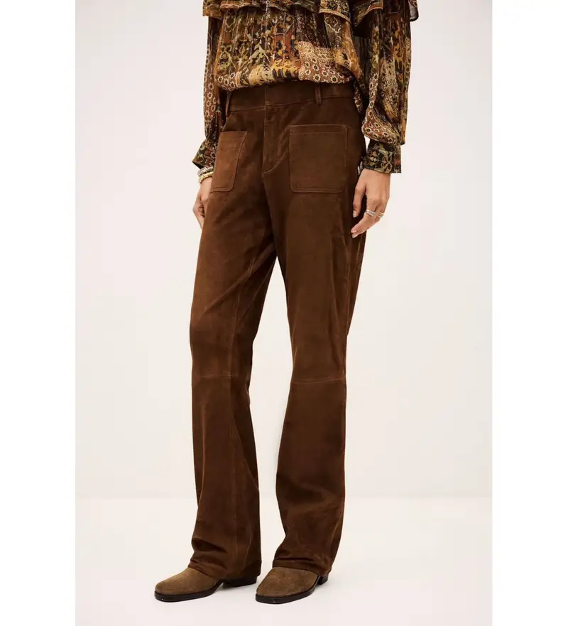 per donna. 1H25MOSS Pantaloni Mossi marroni (38), Marrone, Casual, Pelle