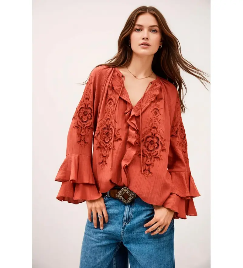 per donna 1H25OMAR Blusa arancione Omar (36), Casual, Viscosa