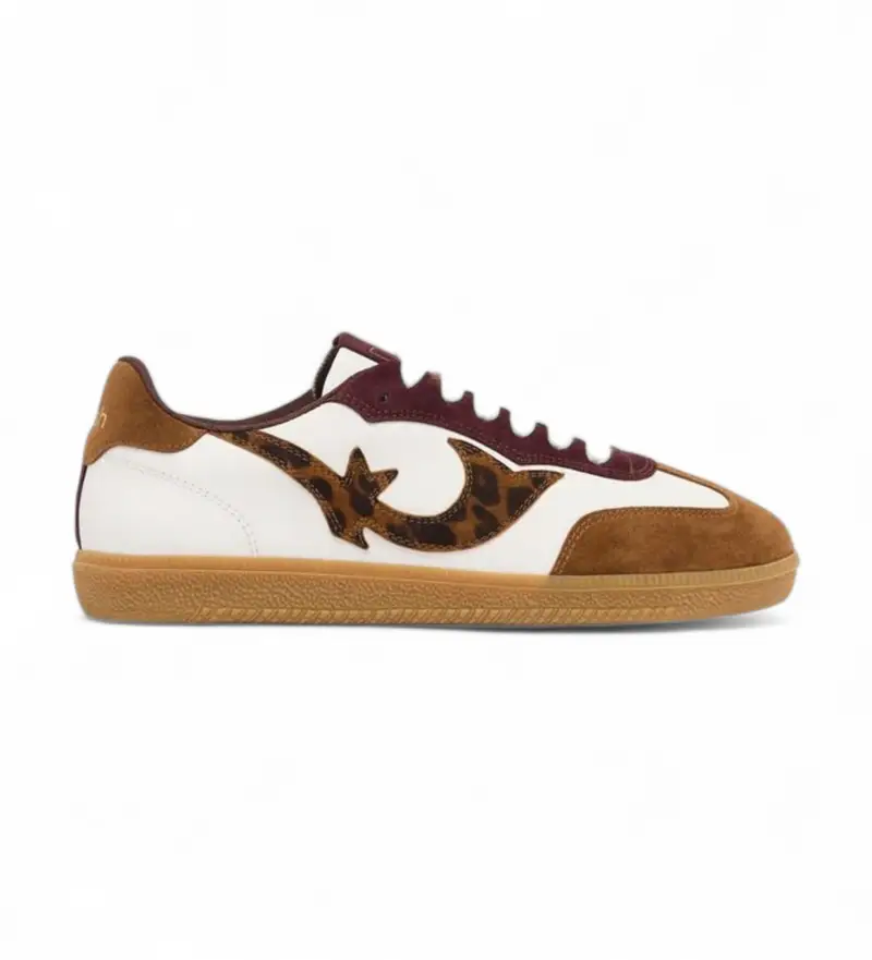 per donna 2H24LCRE Sneakers in pelle leopardata bianca (36), Bianco, Basso, Stringhe, Casual Naturale