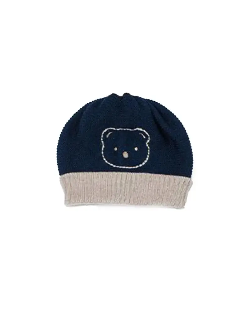 Cappello blu/beige orsetto ricamato