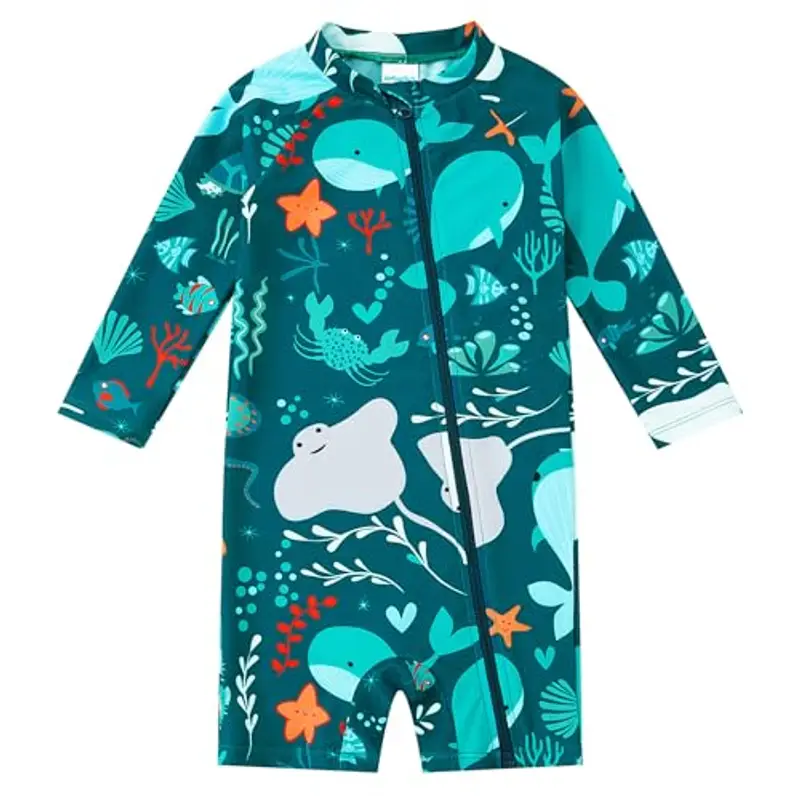 Baby Ragazzo Costume da Bagno con UPF 50 + Protezione Solare Full Zipper Cartoon Tuta da Sole a Maniche Lunghe per Toddler (3-6mesi)