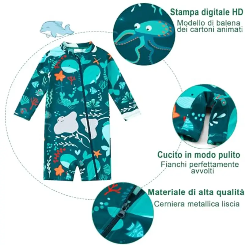 Baby Ragazzo Costume da Bagno con UPF 50 + Protezione Solare Full Zipper Cartoon Tuta da Sole a Maniche Lunghe per Toddler (3-6mesi) miniatura 3