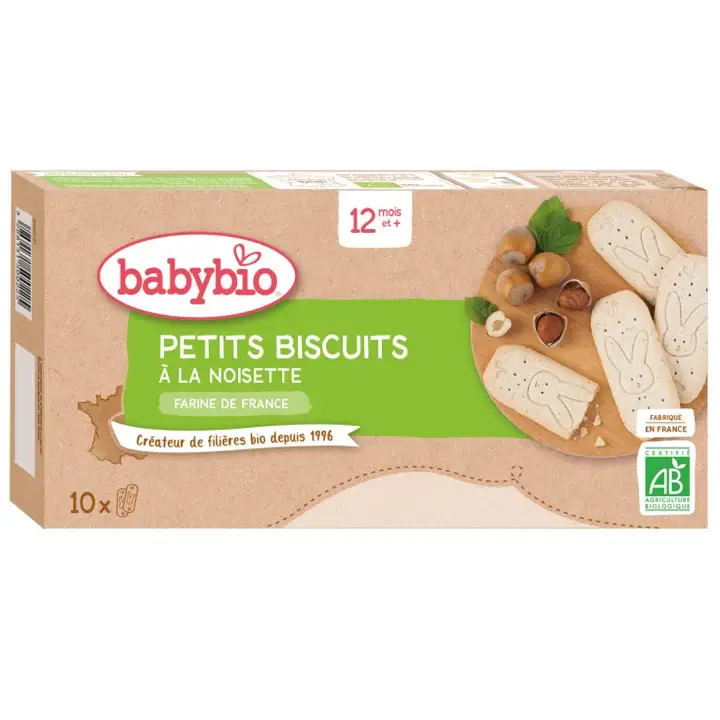 Biscotti - 12 mesi e + - Biscottini alla Nocciola - BIO 10 bustine da 2 biscotti