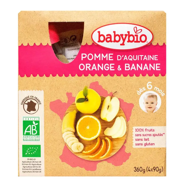 Borracce Frutta - 6 mesi e più - Mela, Arancia, Banana - BIO 4x90 g