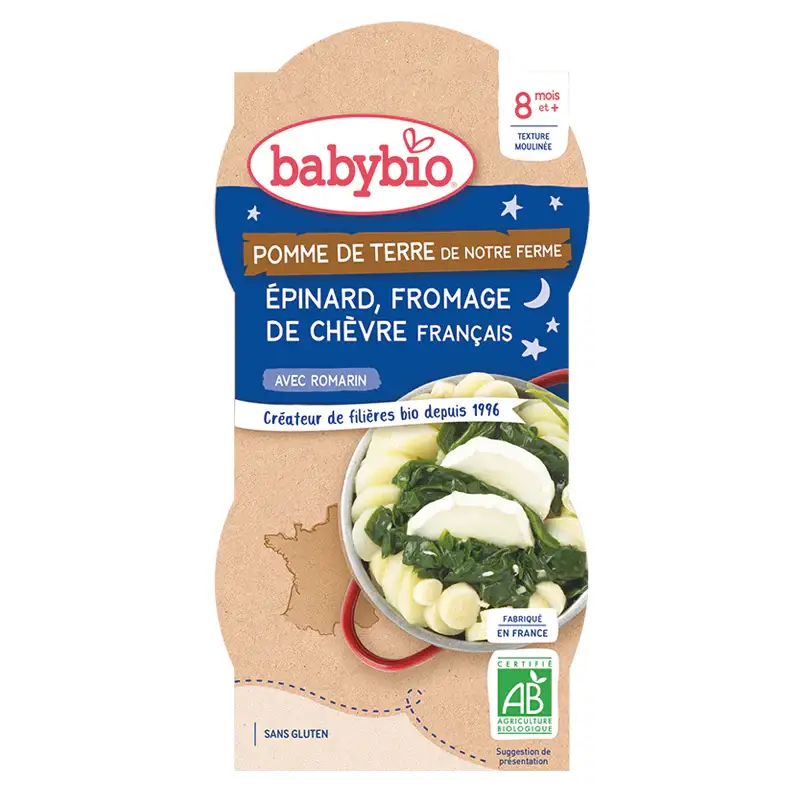 Ciotole Cena 8 mesi e + Patate Spinaci Formaggio di Capra BIO 2X200G