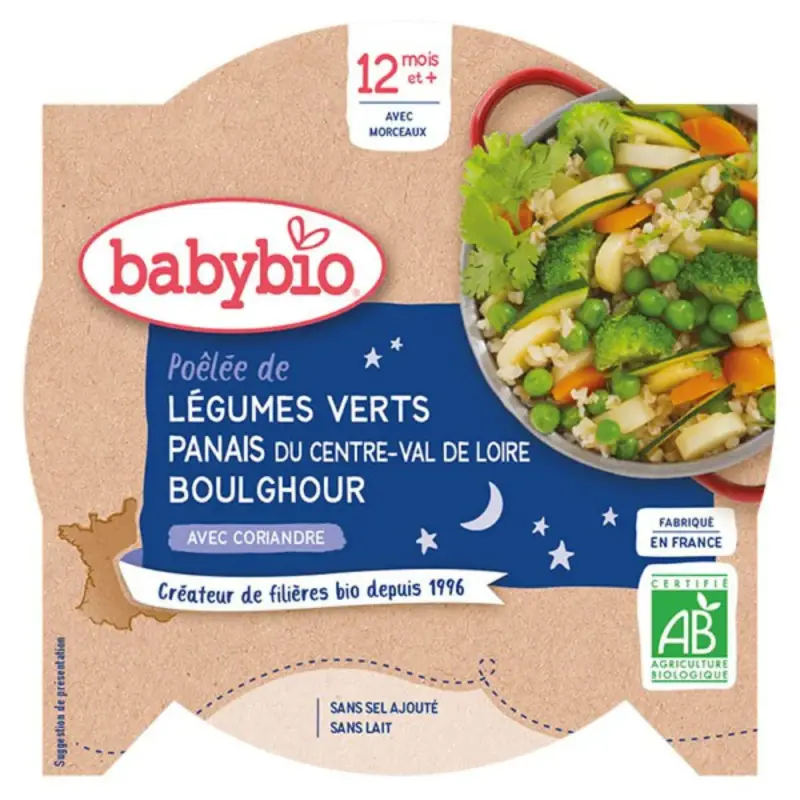 Piatto Cena - 12 mesi e più - Verdure Verdi, Pasta, Bulghur - BIO 230 g