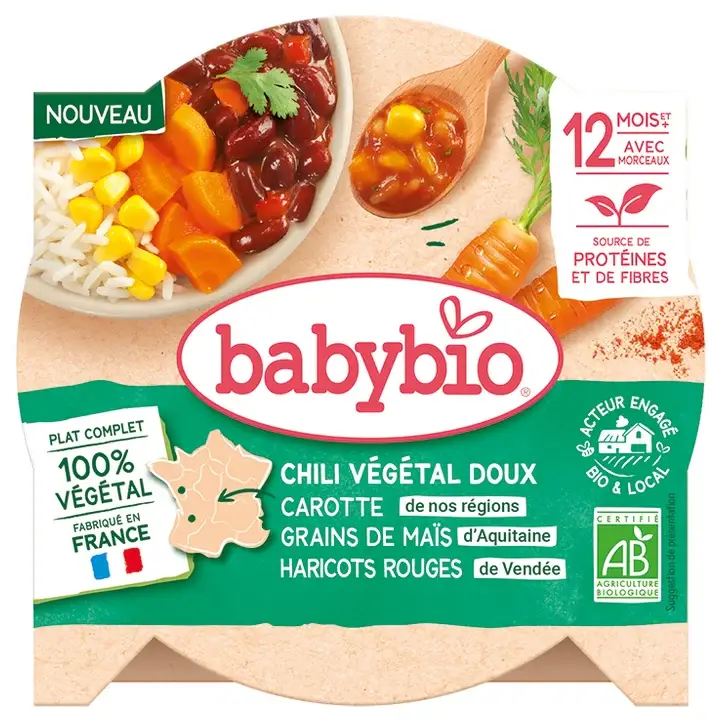 Piatto Midi Vegetariano Cile Vegetale Dolce - 12 + mesi - Carota, Grani di Mais, Fagioli Rossi - BIO 230G