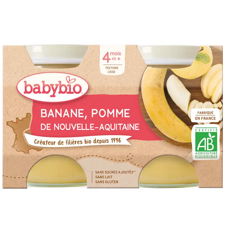 Vasetti Frutta - 4 mesi e + - Banana, Mela - BIO 2x130 g