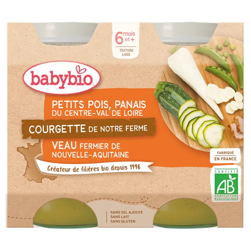 Vasetti Midi - 6 mesi e più - Piselli, Pastinaca, Zucchina, Vitello - BIO 2x200 g