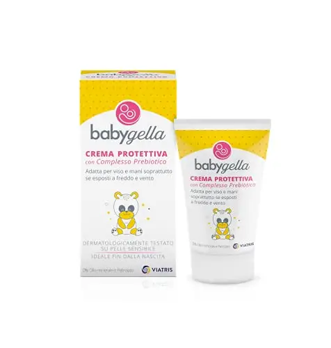 Babygella Crema Protettiva, Crema Viso Neonato con Burro di Karité e Olio di Crusca di Riso, Azione Protettiva e