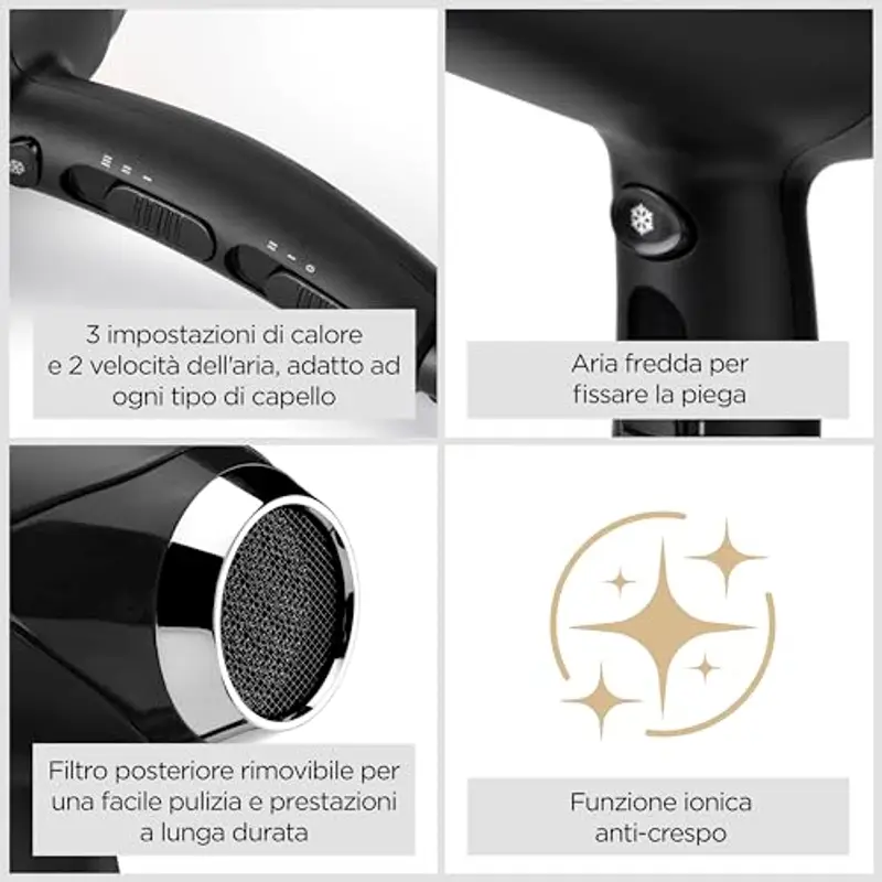BaByliss Asciugacapelli Turbo Smooth 2200W, Phon Capelli Professionale, Diffusore Capelli Ricci, Funzione Ionica Anti-Crespo E Tecnologia Ceramica, Nero, D572DE miniatura 2