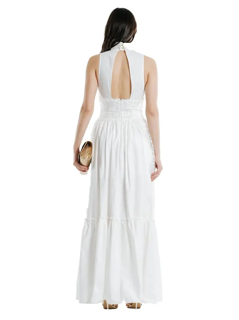 Abito lungo bianco con semitrasparenze ricamate miniatura 2