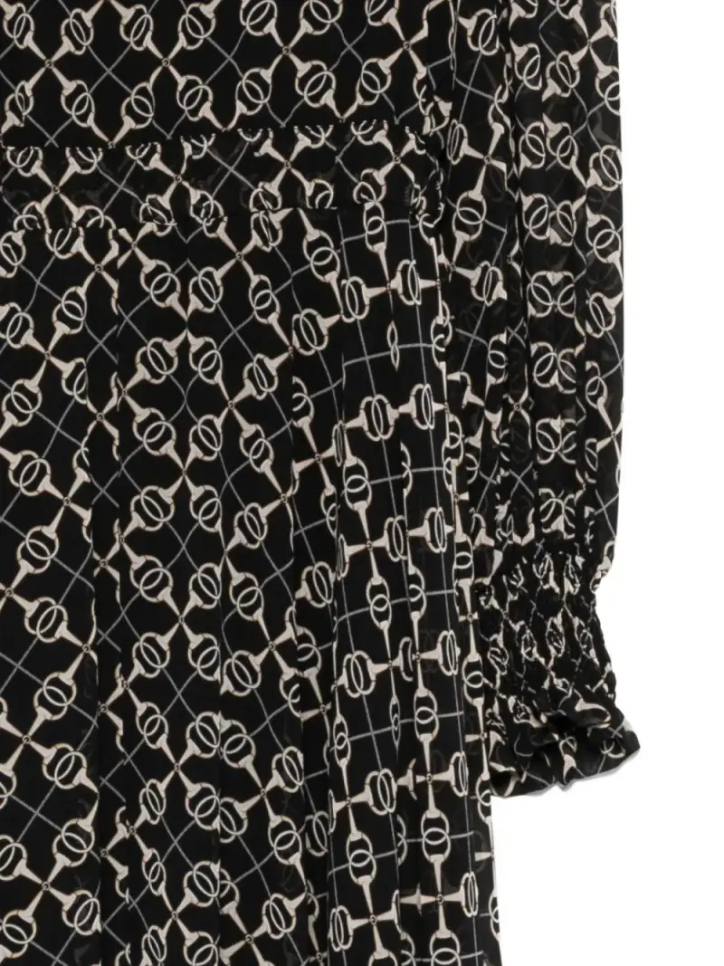 Abito Lungo Scuro con Stampa Catena e Scollo a V Nero miniatura 2