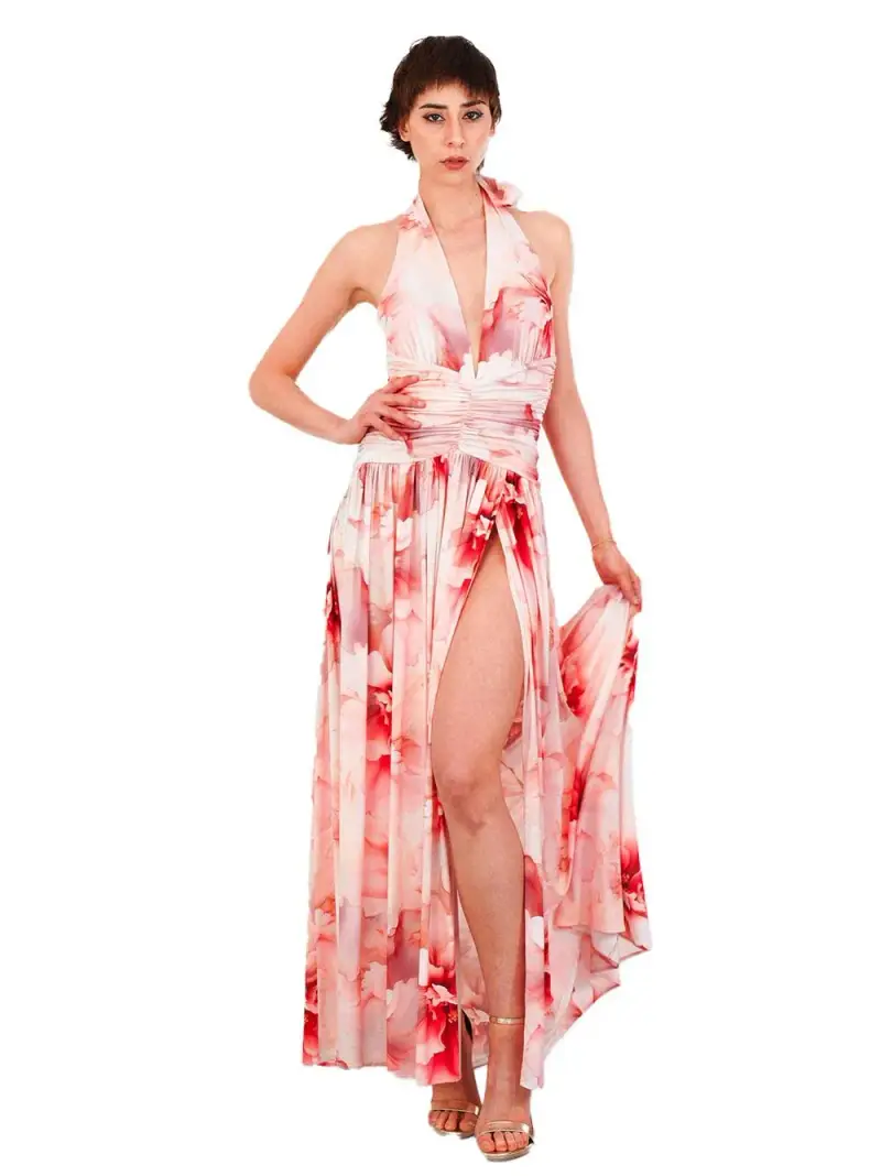 Abito rosa con fantasia floreale