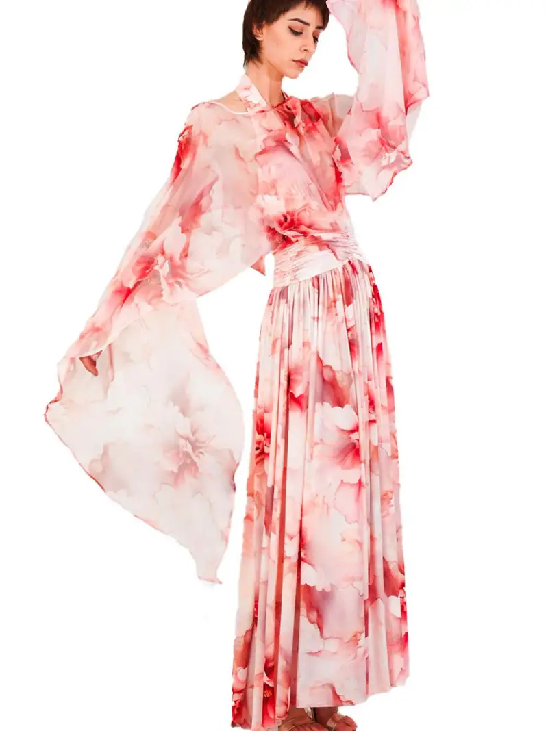 Coprispalle semitrasparente con fantasia floreale Rosa