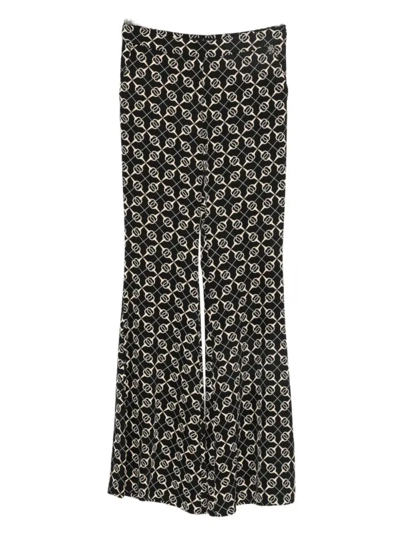 Pantaloni con Motivo a Fantasia e Gamba Svasata Nero