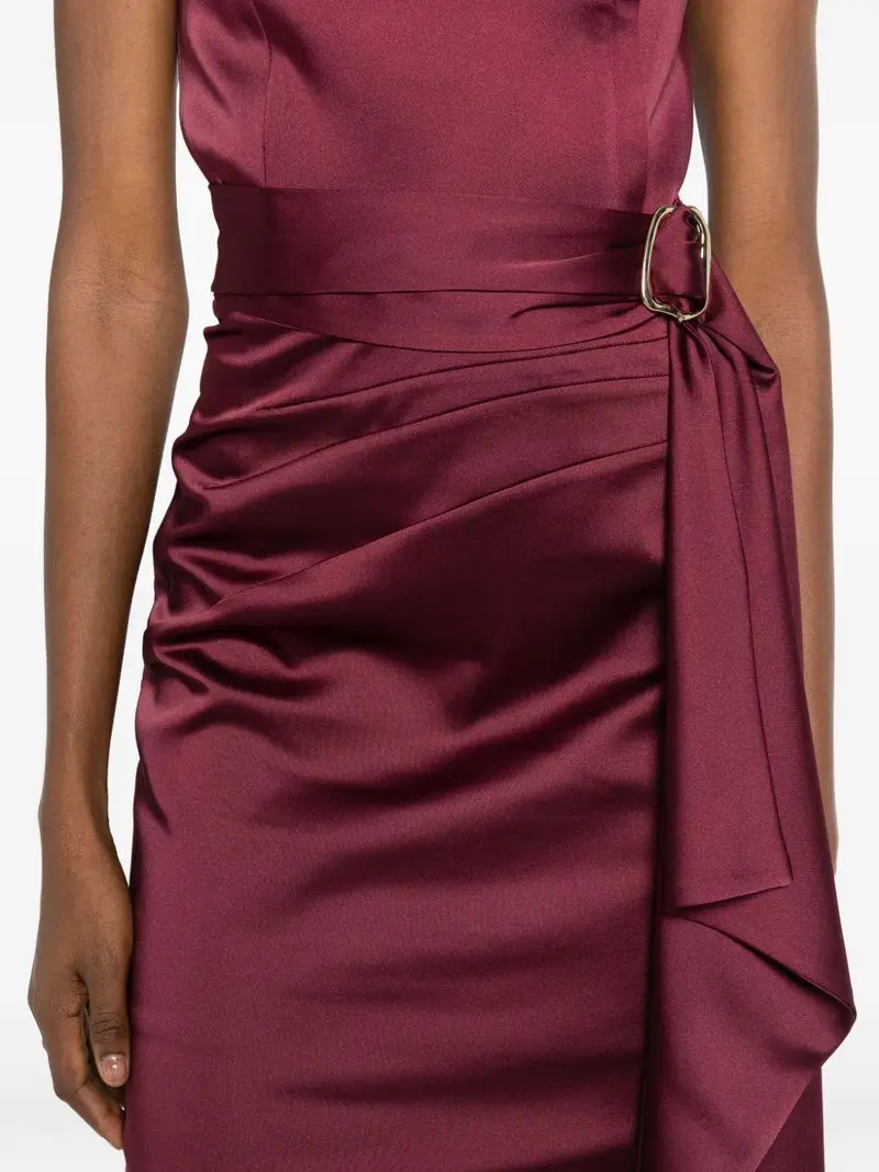 Abito Midi Senza Spalline con Cintura Bordeaux miniatura 2