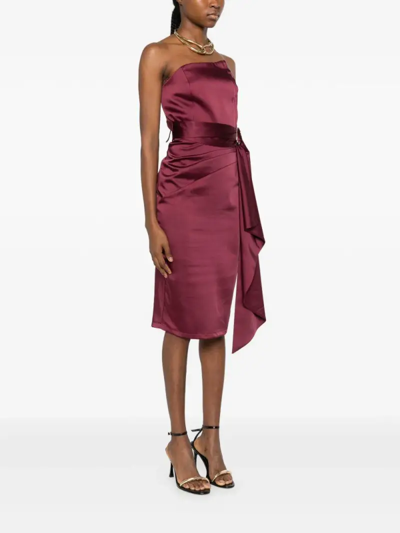 Abito Midi Senza Spalline con Cintura Bordeaux miniatura 3