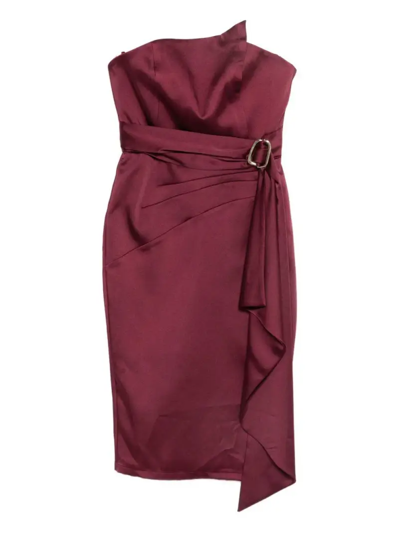 Abito Midi Senza Spalline con Cintura Bordeaux