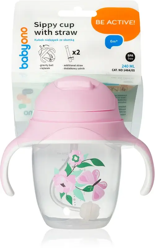 Be Active Sippy Bicchiere Salvagoccia Con Cannuccia 6 M+ Butterfly 240 Ml