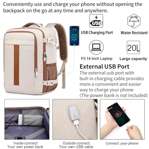 PUSLOM Zaino da viaggio Donna Beige 3508678 miniatura 3