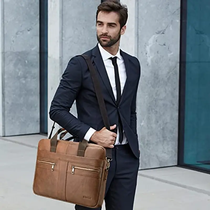 BAGZY 15, 6 Pollici 24 Ore Uomo Ventiquattrore Borsa Business Uomo Borsa Porta PC Uomo Borsa Lavoro Uomo Porta Laptop Pelle Borsa da Lavoro Uomo Valigetta Pelle 24 Ore Uomo Regalo per Uomo miniatura 2