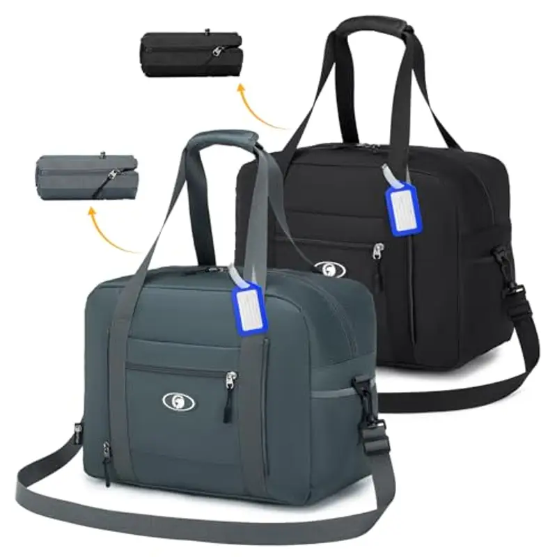BAGZY 2pcs/set Bagaglio a Mano 40x30x20 Wizzair, Impermeabile Borsa Cabina da Viaggio Aereo Pieghevole, per Parto Ospedale, da Ginnastica Borsa Del Fine Settimana Borse da Palestra (Nero+Grigio)