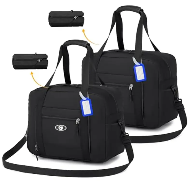BAGZY 2pcs/set Bagaglio a Mano 40x30x20 Wizzair, Impermeabile Borsa Cabina da Viaggio Aereo Pieghevole, per Parto Ospedale, da Ginnastica Borsa Del Fine Settimana Borse da Palestra (Nero+Nero)