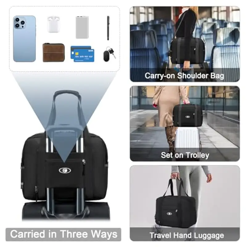 BAGZY 2pcs/set Bagaglio a Mano 40x30x20 Wizzair, Impermeabile Borsa Cabina da Viaggio Aereo Pieghevole, per Parto Ospedale, da Ginnastica Borsa Del Fine Settimana Borse da Palestra (Nero+Nero) miniatura 3