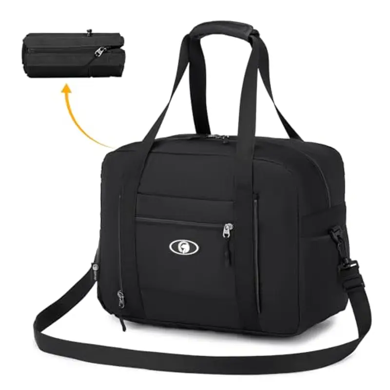 BAGZY Bagaglio a Mano 40x30x20 Wizzair, Impermeabile Borsa Cabina da Viaggio Aereo Pieghevole, per Parto Ospedale, da Ginnastica, Nero 25L Nylon