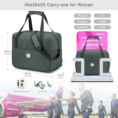 BAGZY Bagaglio a Mano 40x30x20 Wizzair, Impermeabile Borsa Cabina da Viaggio Aereo Pieghevole, Piccola, a Mano, per miniatura 2