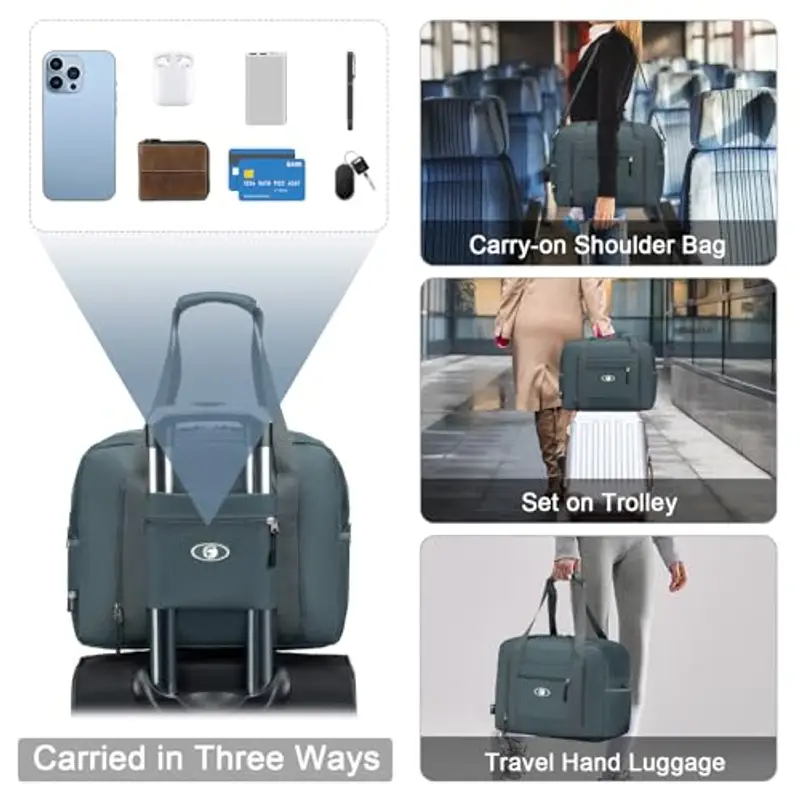 BAGZY Borsa da Viaggio 25L Bagaglio a Mano 40x30x20 Wizzair Impermeabile Borse per Aereo Borsa Viaggio Pieghevole per Ospedale Parto Weekend Ginnastica Sportiva Tracolla Uomo Donna Grigio miniatura 3