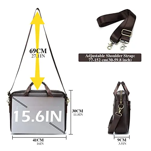 BAGZY Ventiquattrore in Pelle Porta PC 15.6 Pollici - Borsa Uomo Lavoro Porta Documenti - Cartella Business a Tracolla miniatura 3