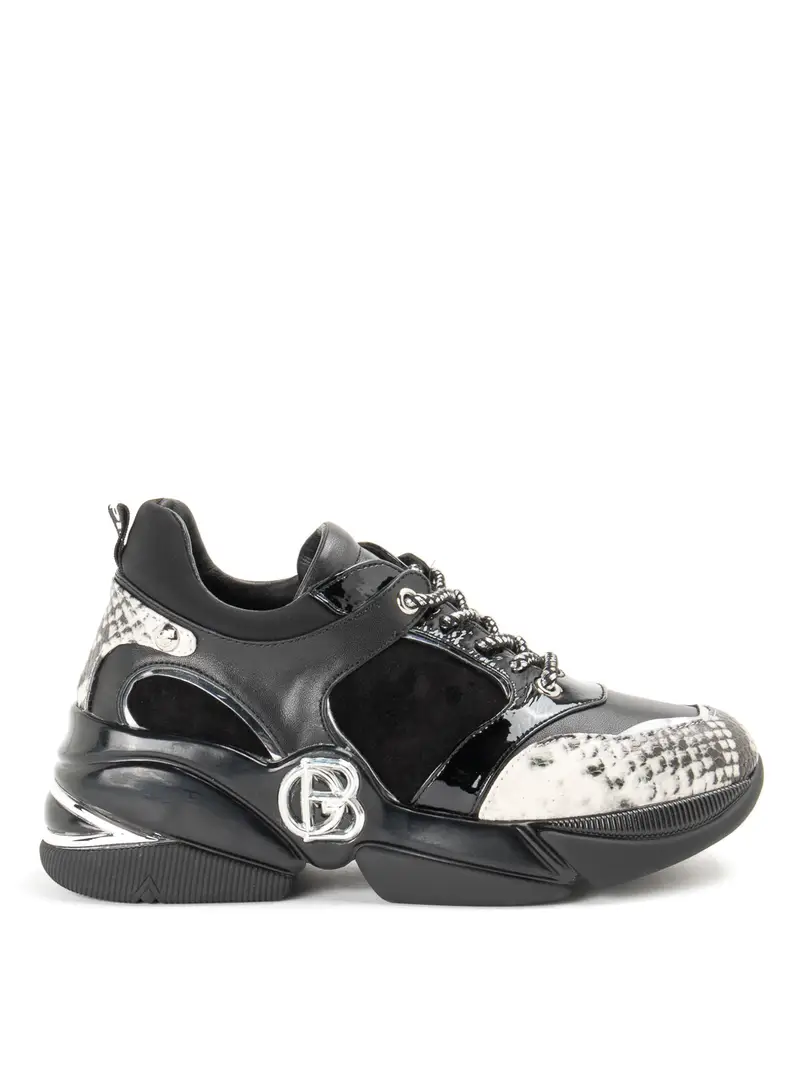 Sneakers con dettagli pitonati Nero