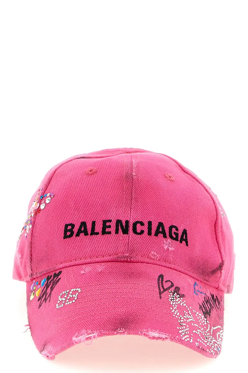 Balenciaga Berretto Upcycled Fuxia in Cotone con Strass