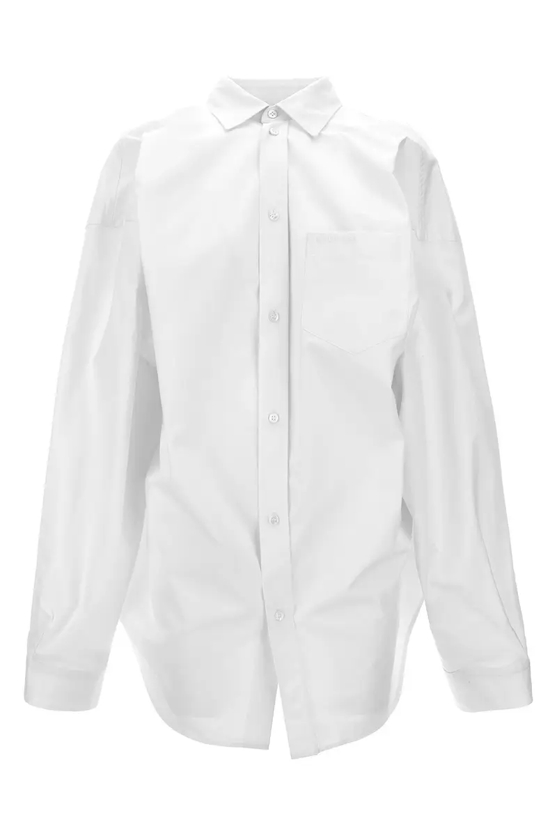 Camicia Asimmetrica Ricamo Logo Bianco