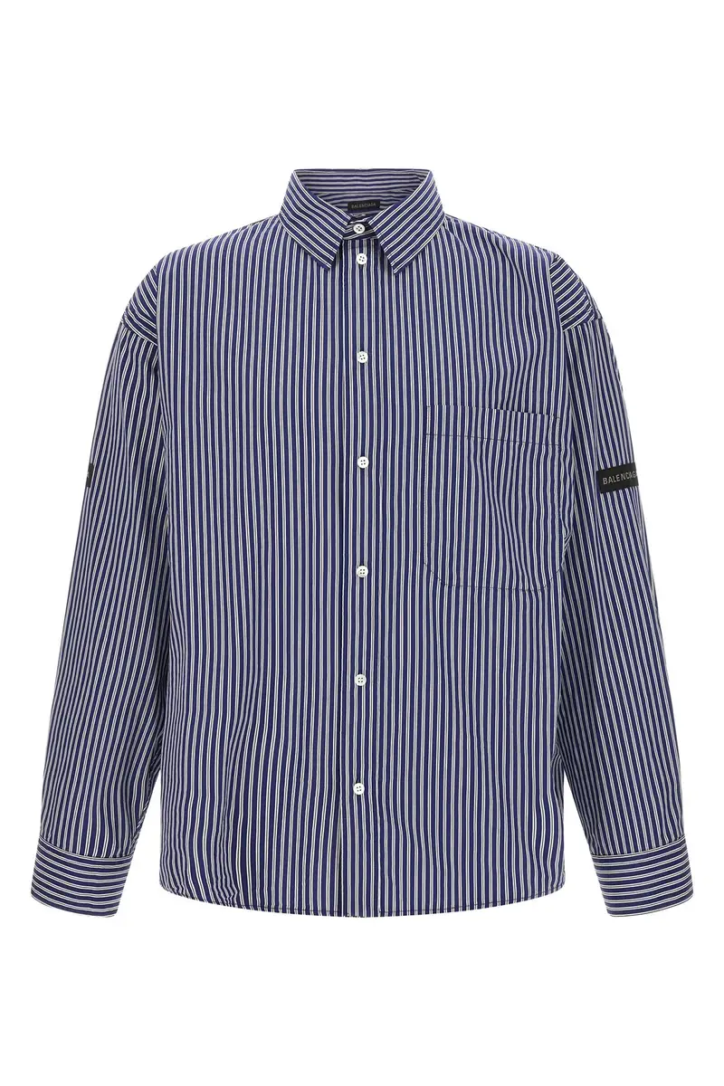 Balenciaga Camicia a Righe Blu in Cotone