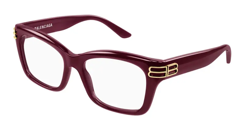 Donna Balenciaga BB0472O 004 Montature da vista Acetato Bordeaux Trasparente Squadrata