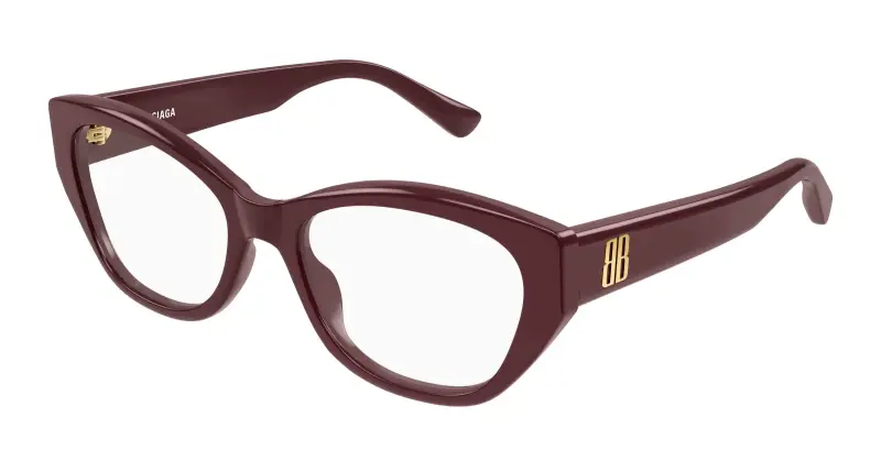 Donna Balenciaga BB0481O 003 Montature da vista Acetato Bordeaux Trasparente Cat Eye